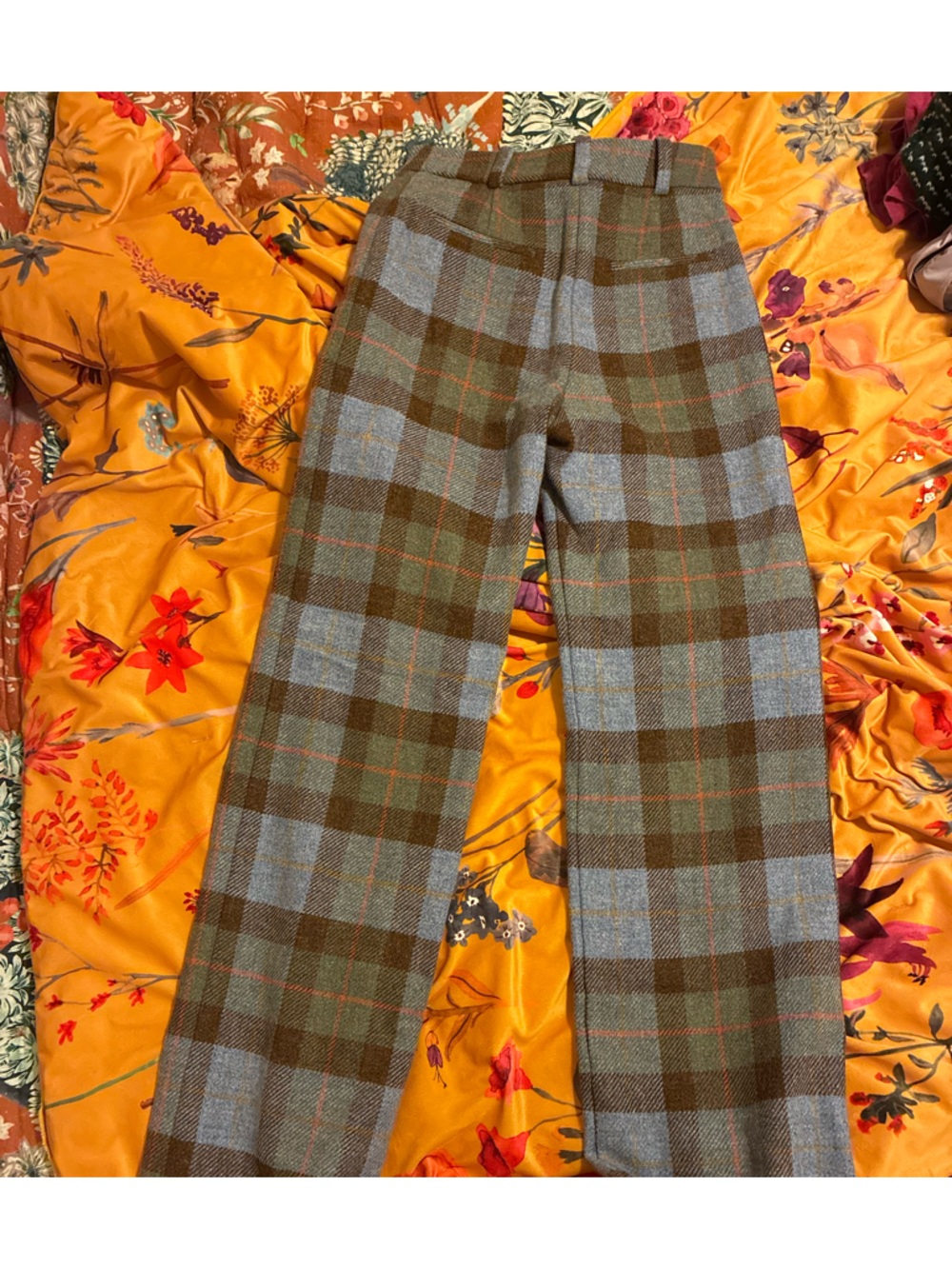 Sezane Green and Blue Plaid Straight-Leg Wool Trousers - Picture 2 of 3